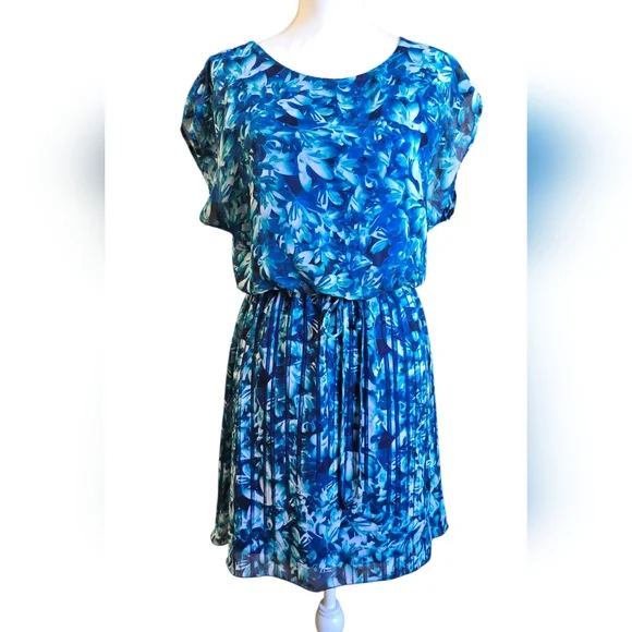 enfocus studio blue dress Enfocus Studio Blue Abstract Print Sleeveless Dress Size 14 Ruched Waist